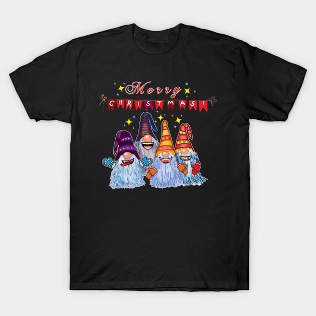 Funny Merry Christmas Gnomes with Icy Beards T-Shirt by ArtedPool